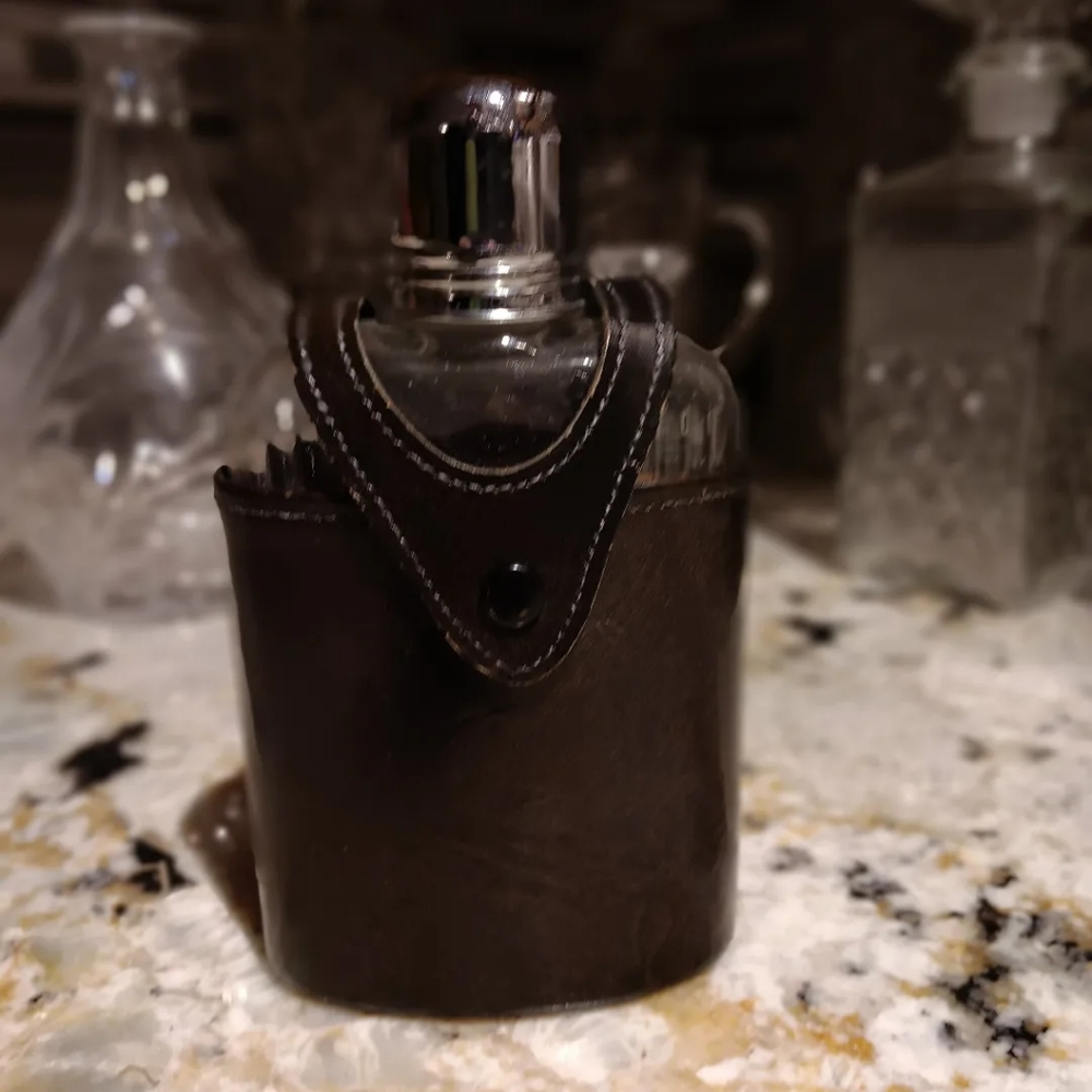 Vintage original Leather jacketed glass hip flask